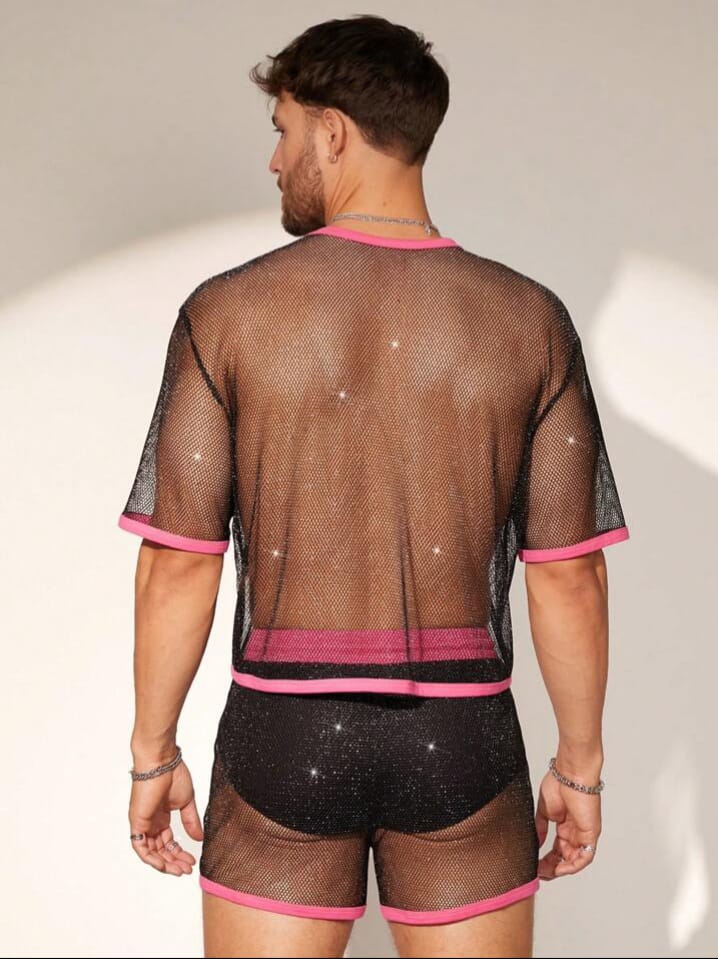 NIGHT-RIDER Men's Mesh Loose Fit Sexy Sleepwear T-shirt & Short Set